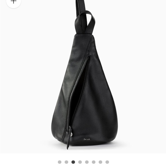 NWOT The Sak Black Leather Sling Backpack - New 5 pocket Leather 1 side canvas. - Picture 13 of 16